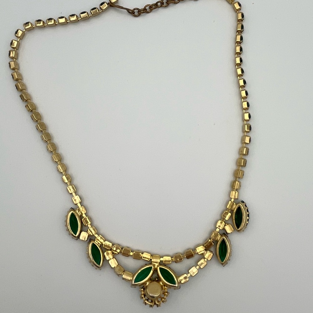 Vintage Emerald Green AB Rhinestone Bib, 62g Heavy Statement, Open Back 1950s - Picture 5 of 5